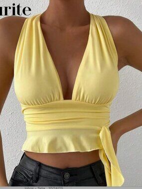 SHEIN Yellow Halter Crop Top